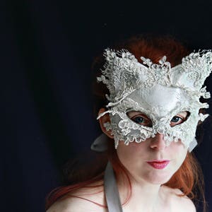 Winter Kitty Mask Leather Lace Cat Mask Silver Lace & Glass Glitter Mask Winter Solstice Kitty Mask Unique Christmas Gift image 1