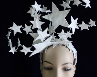 Bright Star Headdress / Bright White Leather Star Headdress / Burlesque Headpiece / Winter Crown -  To order