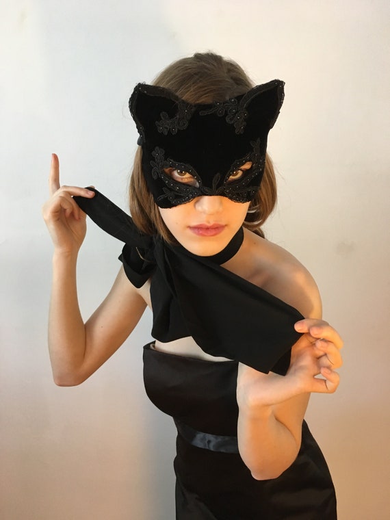 mistet hjerte Har det dårligt uformel Black Magic Kitty Mask black Silk Velvet Cat Mask With Beaded - Etsy