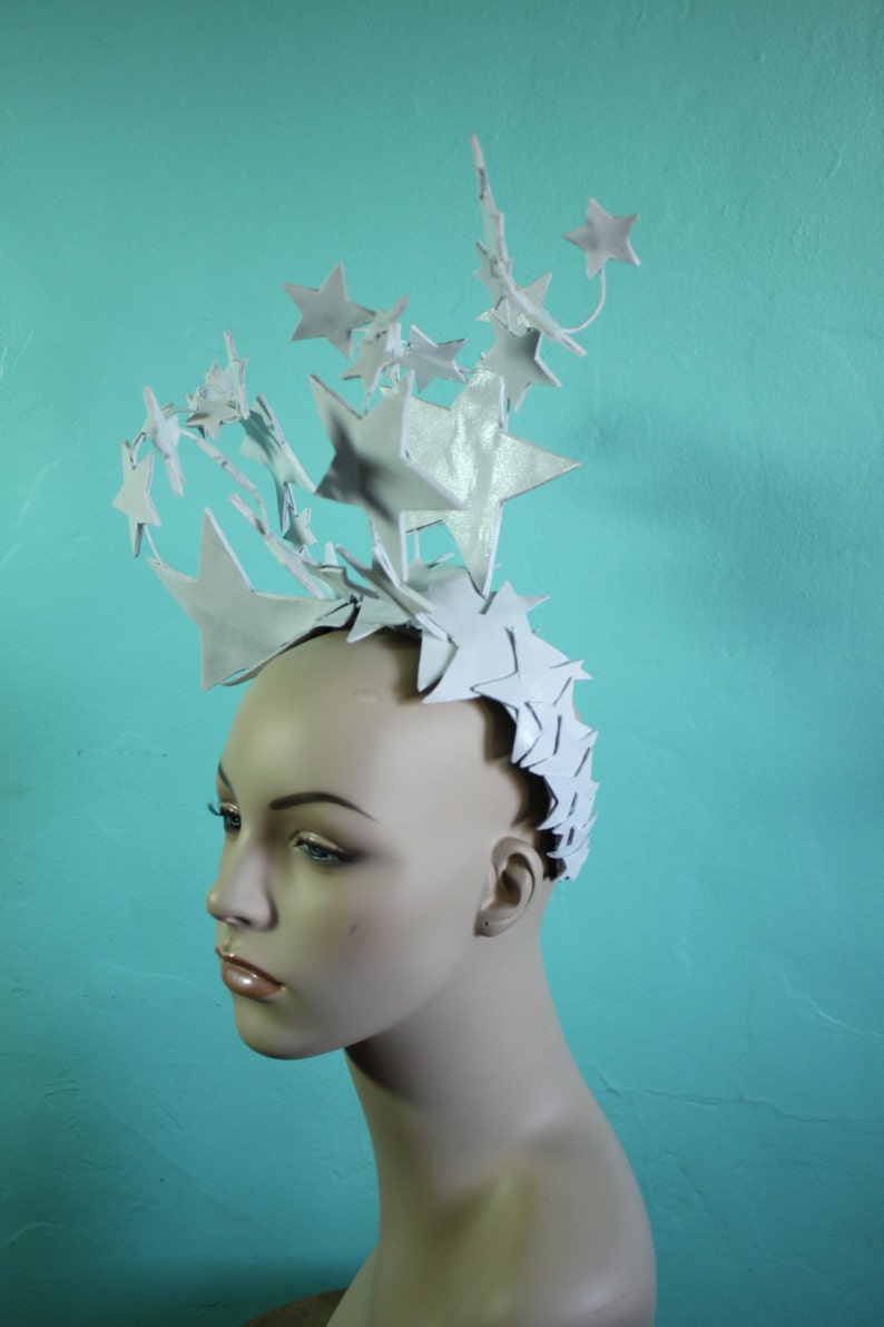 Bright Star Headdress / Bright White Leather Star Headdress / Burlesque Headpiece / Winter Crown To order image 5