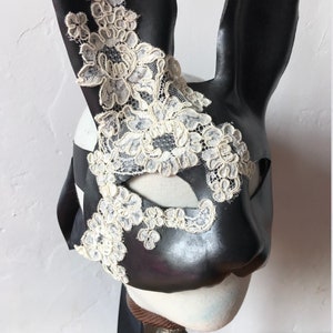 Black Bunny Mask Leather & Cream Silk Lace Flower Rabbit Mask Animal Masquerade Easter Bunny Year of the rabbit Adult Fantasy image 5