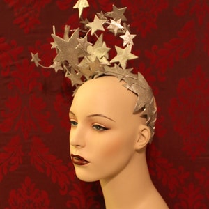 Bright Star Headdress Sparkling Silver Leather and Glitter Star Burlesque Headpiece Festival star Crown Celestial headband. To Order image 3