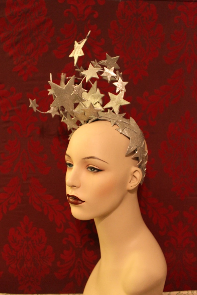 Bright Star Headdress Sparkling Silver Leather and Glitter Star Burlesque Headpiece Festival star Crown Celestial headband. To Order image 3