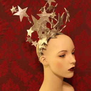 Bright Star Headdress Sparkling Silver Leather and Glitter Star Burlesque Headpiece Festival star Crown Celestial headband. To Order image 2