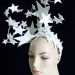 Bright Star Headdress / Bright White Leather Star Headdress / Burlesque Headpiece / Winter Crown To order image 2