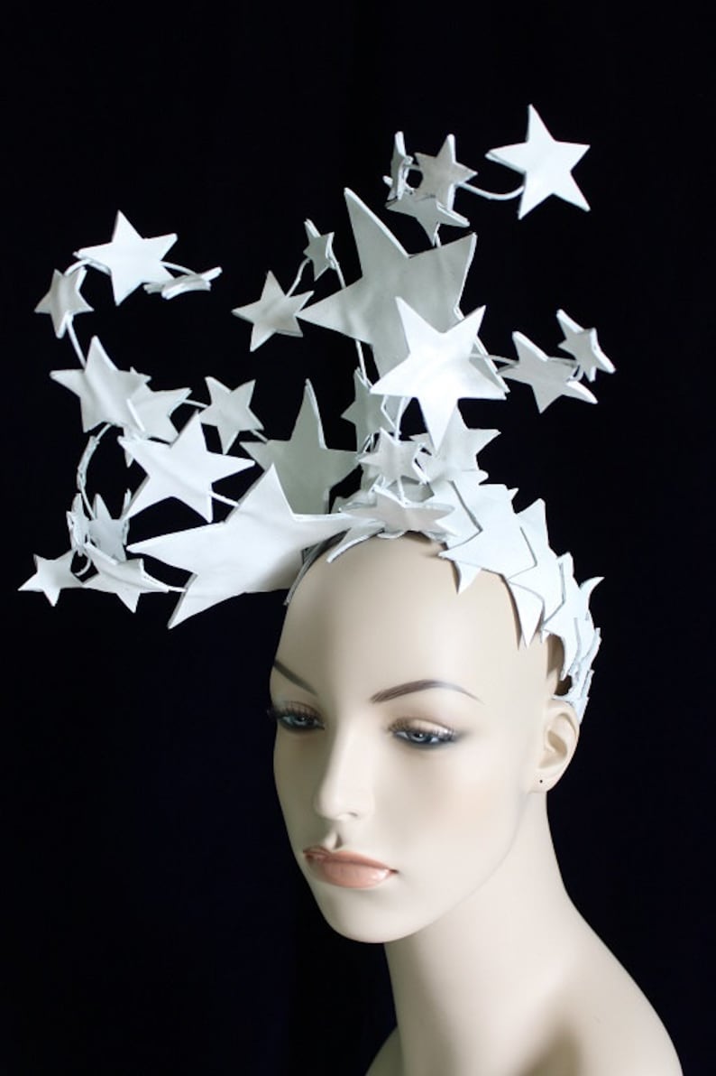 Bright Star Headdress / Bright White Leather Star Headdress / Burlesque Headpiece / Winter Crown To order image 2