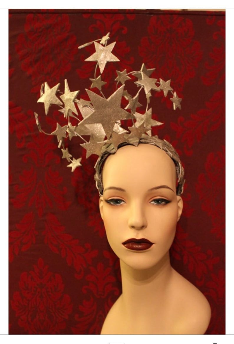 Bright Star Headdress Sparkling Silver Leather and Glitter Star Burlesque Headpiece Festival star Crown Celestial headband. To Order image 7