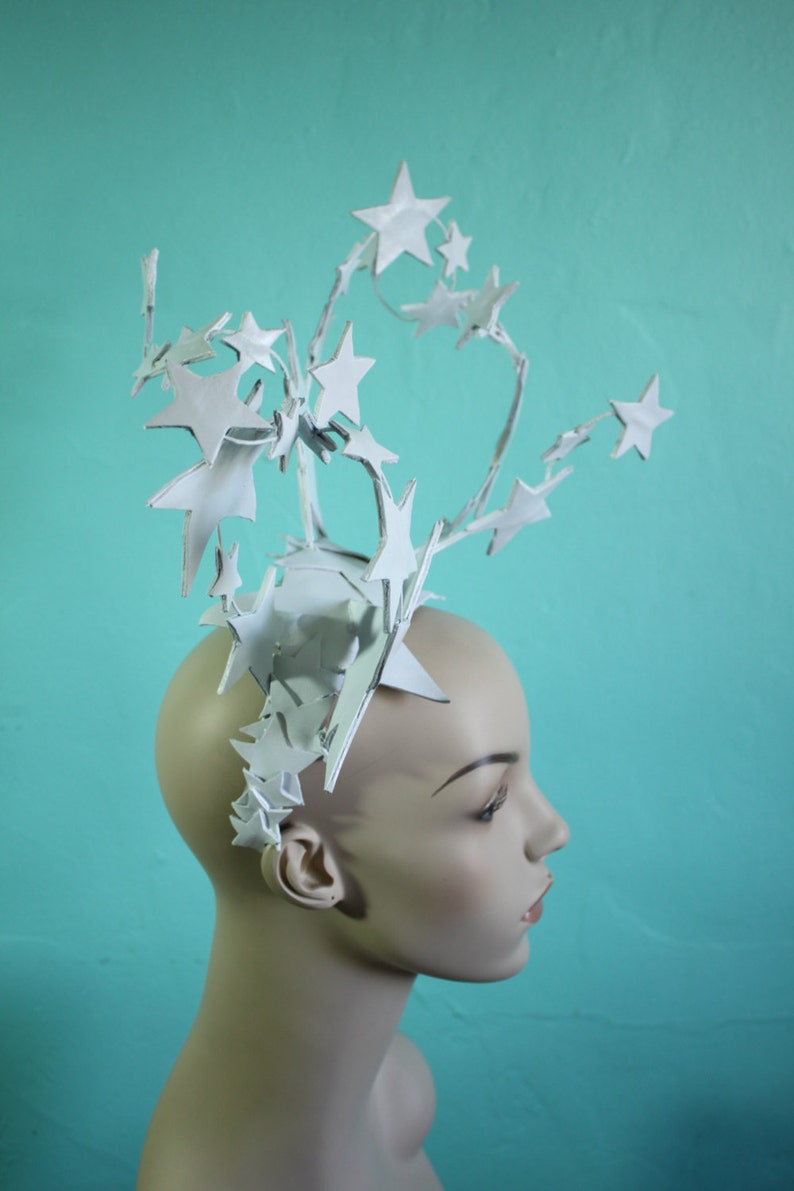 Bright Star Headdress / Bright White Leather Star Headdress / Burlesque Headpiece / Winter Crown To order image 3