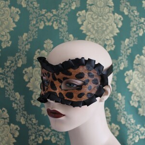 Sexy Leopard Print Leather and Satin Boudoir Mask Valentine Gift for Lovers Leather Mardis Gras Mask image 4