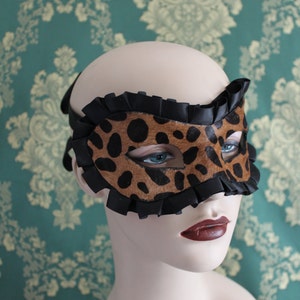 Sexy Leopard Print Leather and Satin Boudoir Mask Valentine Gift for Lovers Leather Mardis Gras Mask image 1