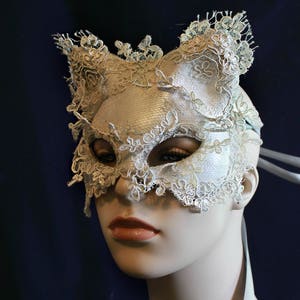 Winter Kitty Mask Leather Lace Cat Mask Silver Lace & Glass Glitter Mask Winter Solstice Kitty Mask Unique Christmas Gift image 9