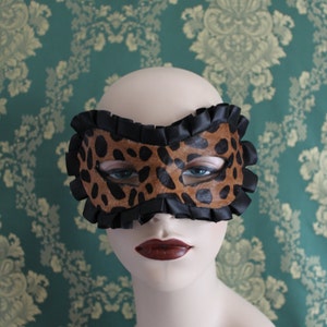 Sexy Leopard Print Leather and Satin Boudoir Mask Valentine Gift for Lovers Leather Mardis Gras Mask image 3