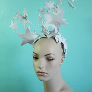 Bright Star Headdress / Bright White Leather Star Headdress / Burlesque Headpiece / Winter Crown To order image 4