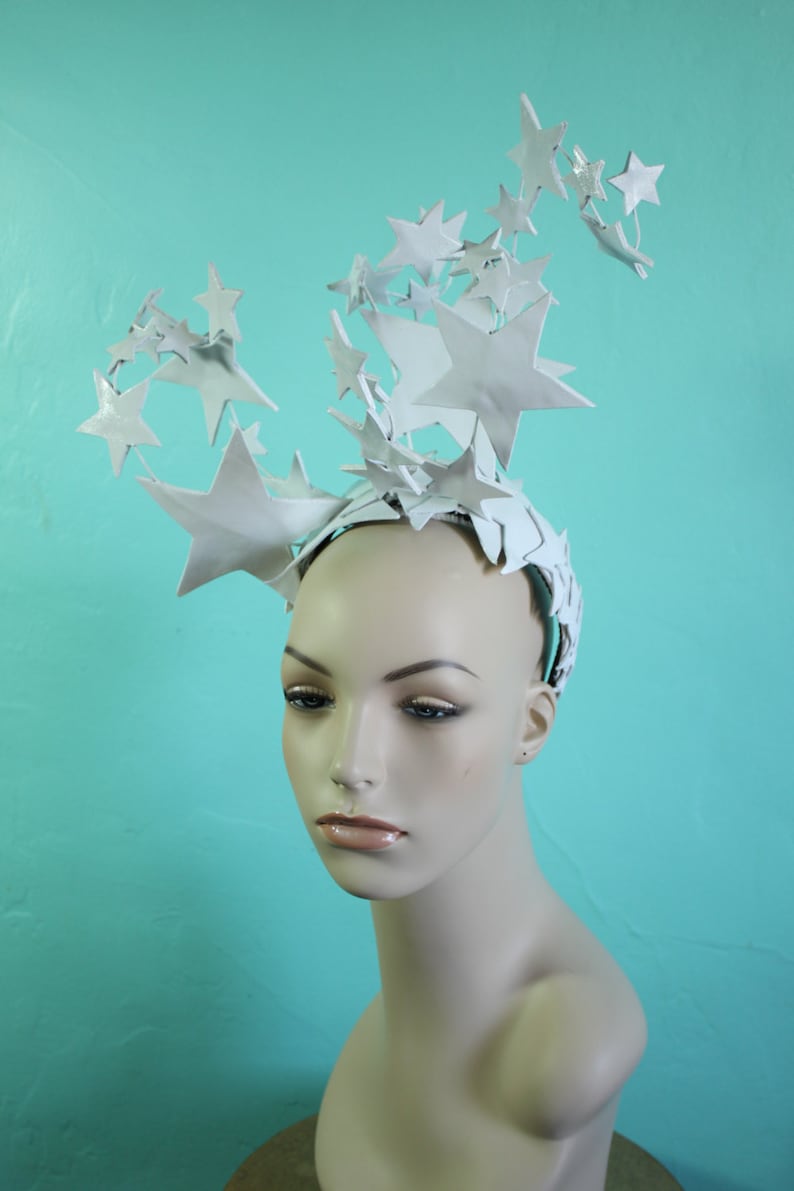 Bright Star Headdress / Bright White Leather Star Headdress / Burlesque Headpiece / Winter Crown To order image 4