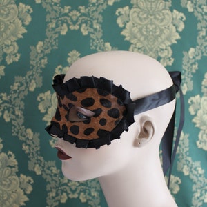 Sexy Leopard Print Leather and Satin Boudoir Mask Valentine Gift for Lovers Leather Mardis Gras Mask image 2