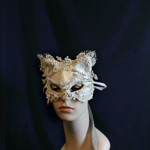 Winter Kitty Mask Leather Lace Cat Mask Silver Lace & Glass Glitter Mask Winter Solstice Kitty Mask Unique Christmas Gift image 7