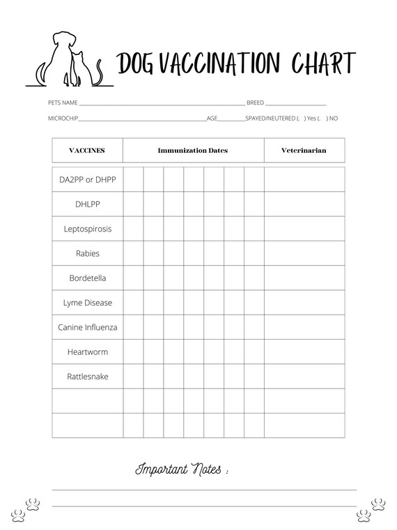 Dog Vaccination Chart Etsy