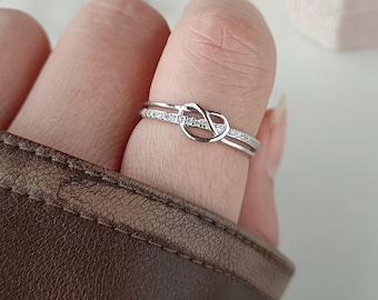 To My Niece dubbele band knoopring, liefdesknoopring, sterlingzilveren diamanten ring effenen, verjaardagscadeau van tante, kerstcadeau afstuderen