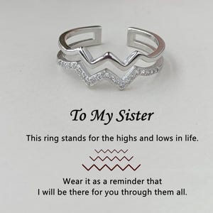 To My Sister Highs And Lows Double Wave Ring, Sterling Silver Adjustable Ring, Inspirational Ring, BFF Gift, Birthday Gift, Christmas Gift