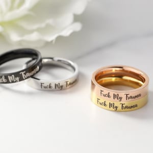 F * ck My Trauma-bandring, gouden F * ck Off-ring, grappige grapring voor vrouwen mannen, inspirerende ring, echtscheidingsring, kerstcadeau beste vriend