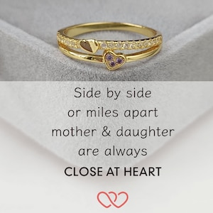 Mother & Daughter Close At Heart Duo Hearts Ring, Sterling Silver Ring, Dainty Gold Ring, Birthday Gift, Valentine&#39;s Gift, Christmas Gift