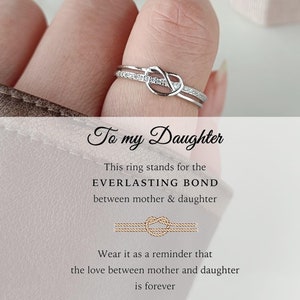 Bague noeud double lien mère et fille, bague en argent sterling, cadeau unique, cadeau d'anniversaire de maman, cadeau de Saint-Valentin, cadeau de Noël