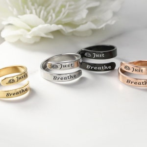 呼吸するだけリング：ステンレススチール製セルフリマインダー、調節可能な印章