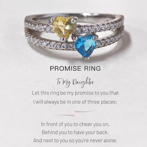 Personalized Two-Heart Birthstone Ring: Sterling Silver Daughter Gift