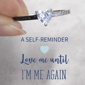 Heart-Cut Enamel Sterling Silver Ring: Inspirational Self-Reminder