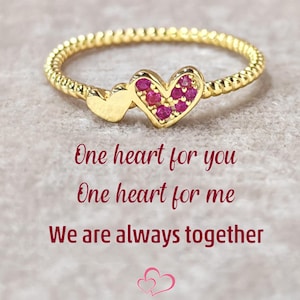 Mother & Daughter Sterling Silver Heart Ring: 18K Gold Pink Diamond