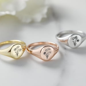 Personalisierter 2-5 Geburtsmonat Blumenring, individuell gravierter ovaler Ring, Blumensiegelring, Familienring, Geburtstagsgeschenk, Weihnachtsgeschenk für sie