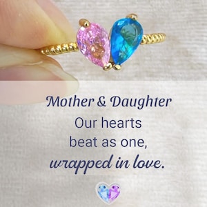 Mother Daughter Birthstone Pieced Heart Ring: Custom Sterling Silver