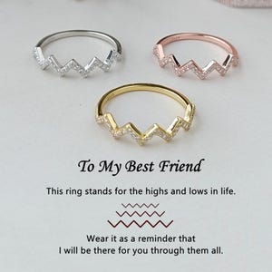 To My Best Friend Highs And Lows Wave Ring, Sterling Silver Friendship Ring, Inspirational Ring, Motivational Gift, Birthday Christmas Gift