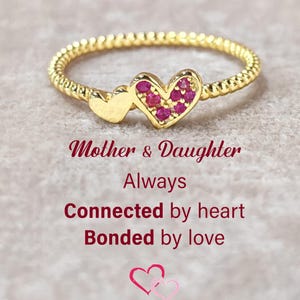 Mother & Daughter Sterling Silver Heart Ring: 18K Gold Accent