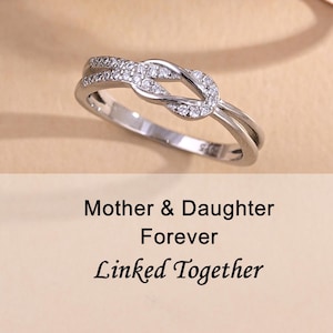 Mother & Daughter Square Knot Ring, Forever Linked Together Ring, Sterling Silver Ring, Mother&#39;s Day Gift, Birthday Gift, Christmas Gift