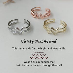 To My Best Friend Highs And Lows Double Wave Ring, Sterling Silver Adjustable Ring, Inspirational Ring, BFF Gift, Birthday Christmas Gift