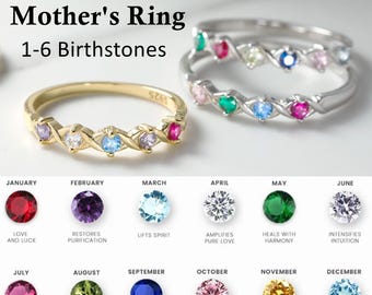 Gepersonaliseerde geboortesteen XOXO-ring voor vrouwen, aangepaste familie geboortesteenring, geboortesteensieraden, Moederdagcadeau, verjaardag kerstcadeau