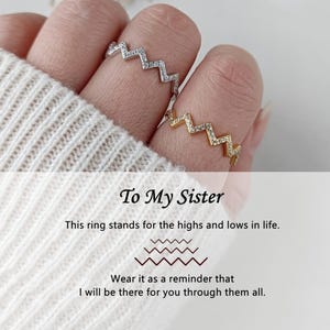 To My Sister Highs And Lows Wave Ring, Sterling Silver Ring, Inspirational Ring, Motivational Gift, BFF Gift, Birthday Gift, Christmas Gift