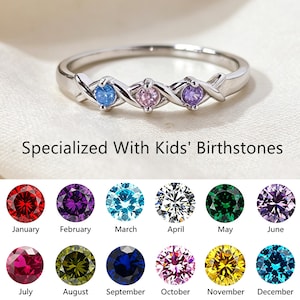 Personlig födelsestensring med CZ: XOXO-mammas ring i sterlingsilver