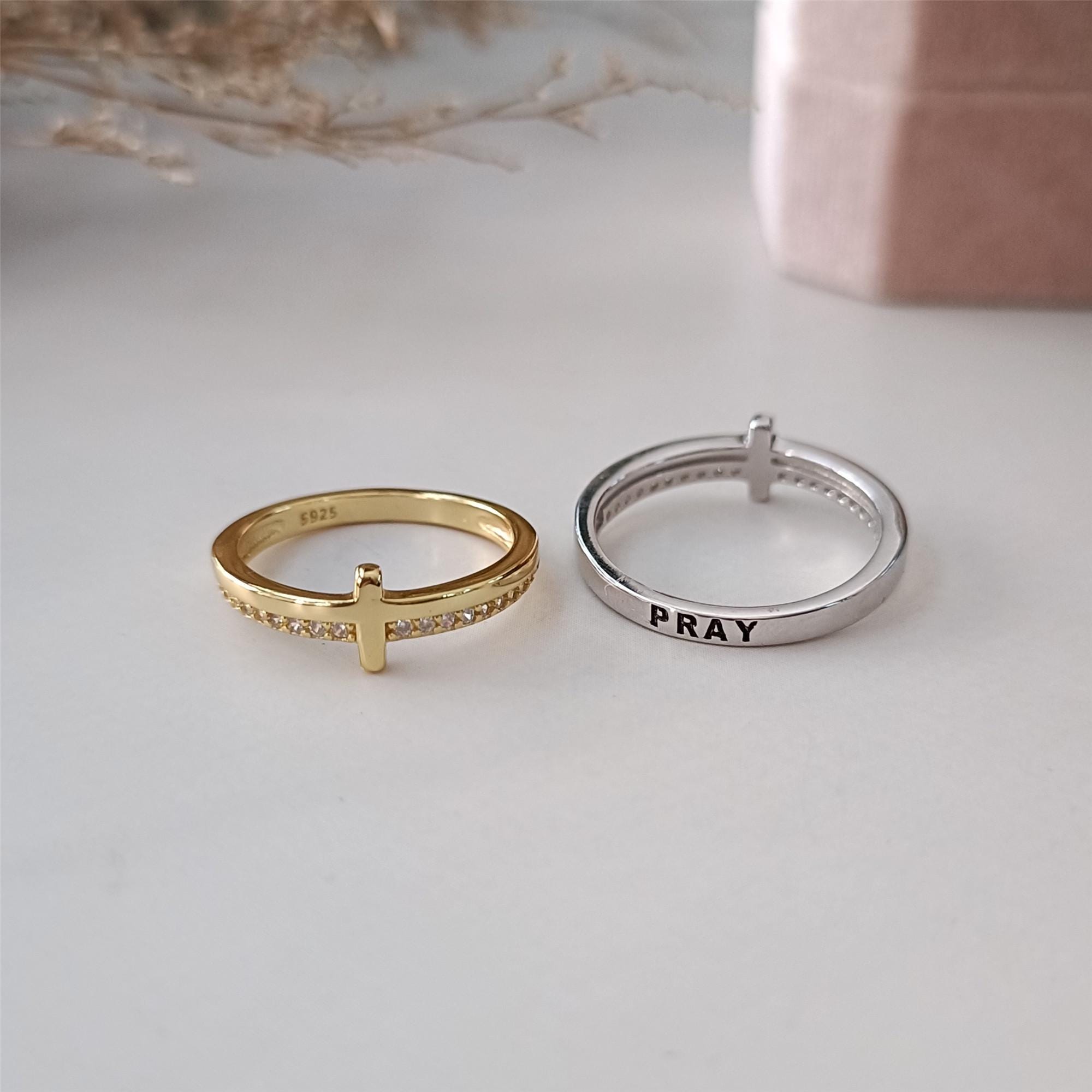 An meine Tochter, bete darauf, goldener Kreuzring, religiöses Geschenk, christlicher Schmuck, Sterling Silber Ring, Geburtstagsgeschenk von Mama, Weihnachtsgeschenk