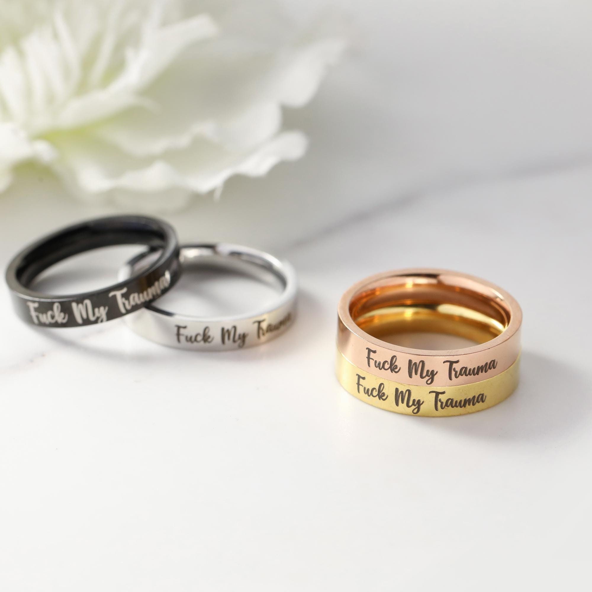 F * ck My Trauma-bandring, gouden F * ck Off-ring, grappige grapring voor vrouwen mannen, inspirerende ring, echtscheidingsring, kerstcadeau beste vriend
