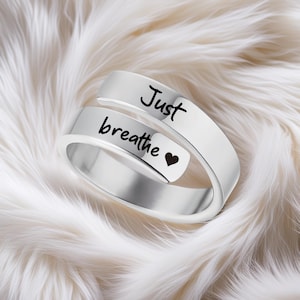 Just Breathe Band Ring: Stainless Steel Self-Reminder, Adjustable Signet Inspirational Gift image 7