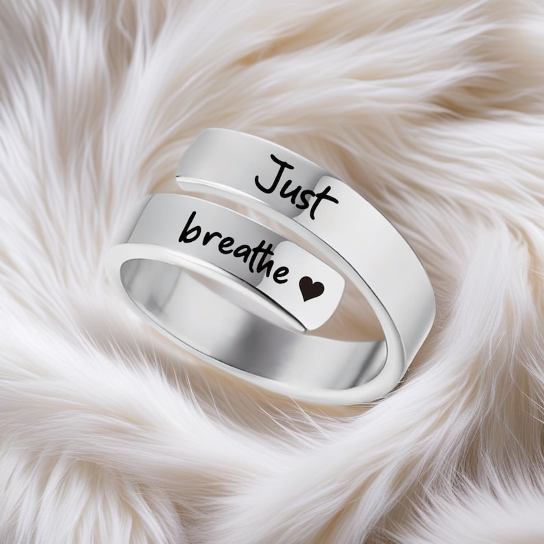 Just Breathe Band Ring: Stainless Steel Self-Reminder, Adjustable Signet Inspirational Gift image 7