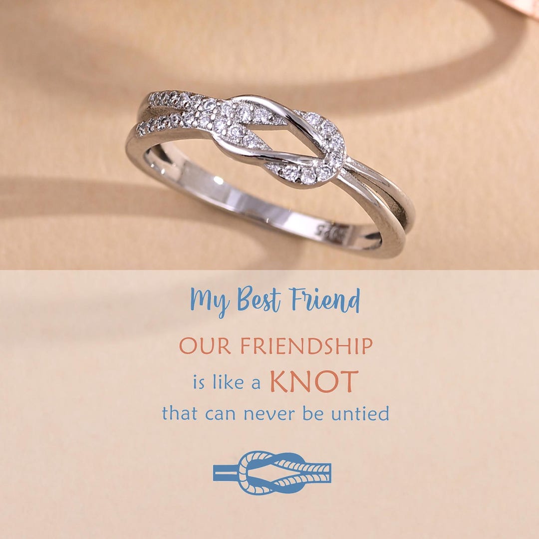 Bague en argent sterling noeud d'amitié infini Zirconium cadeau