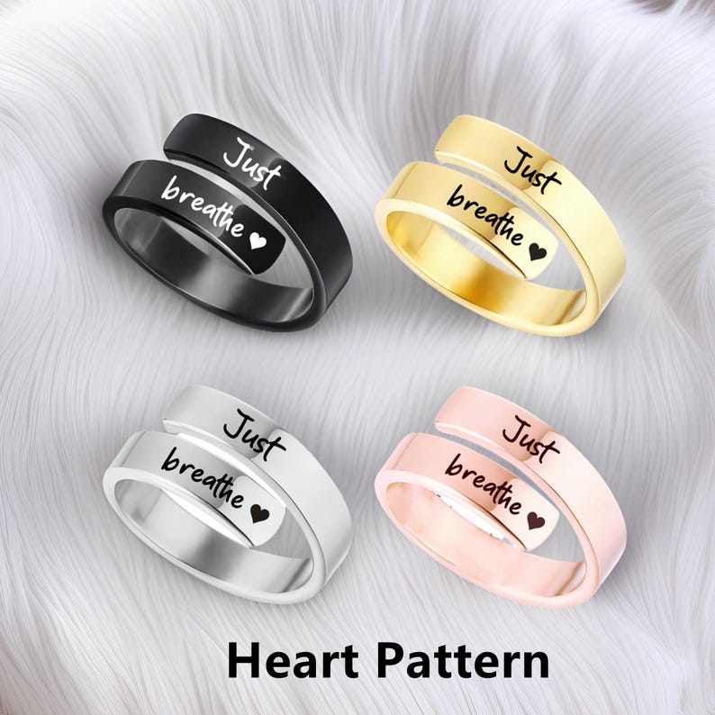 Just Breathe Band Ring: Stainless Steel Self-Reminder, Adjustable Signet Inspirational Gift image 10