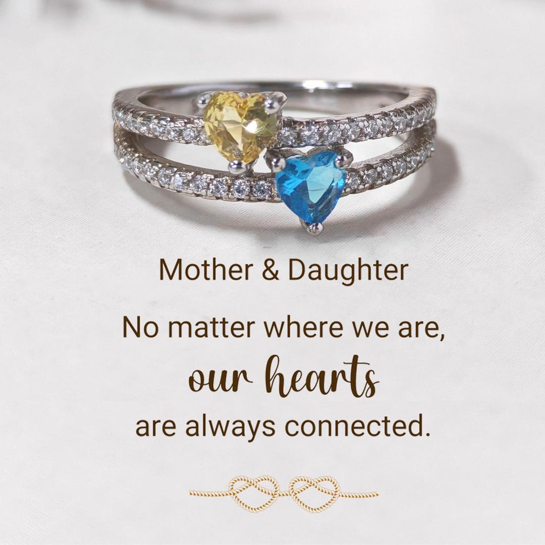 Mother Daughter Birthstone Ring: Sterling Silver Two-heart Jewelry - Etsy