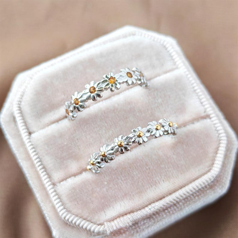 Sterling Silver Daisy Ring – Floral Band, Cubic Zirconia, Minimalist ...