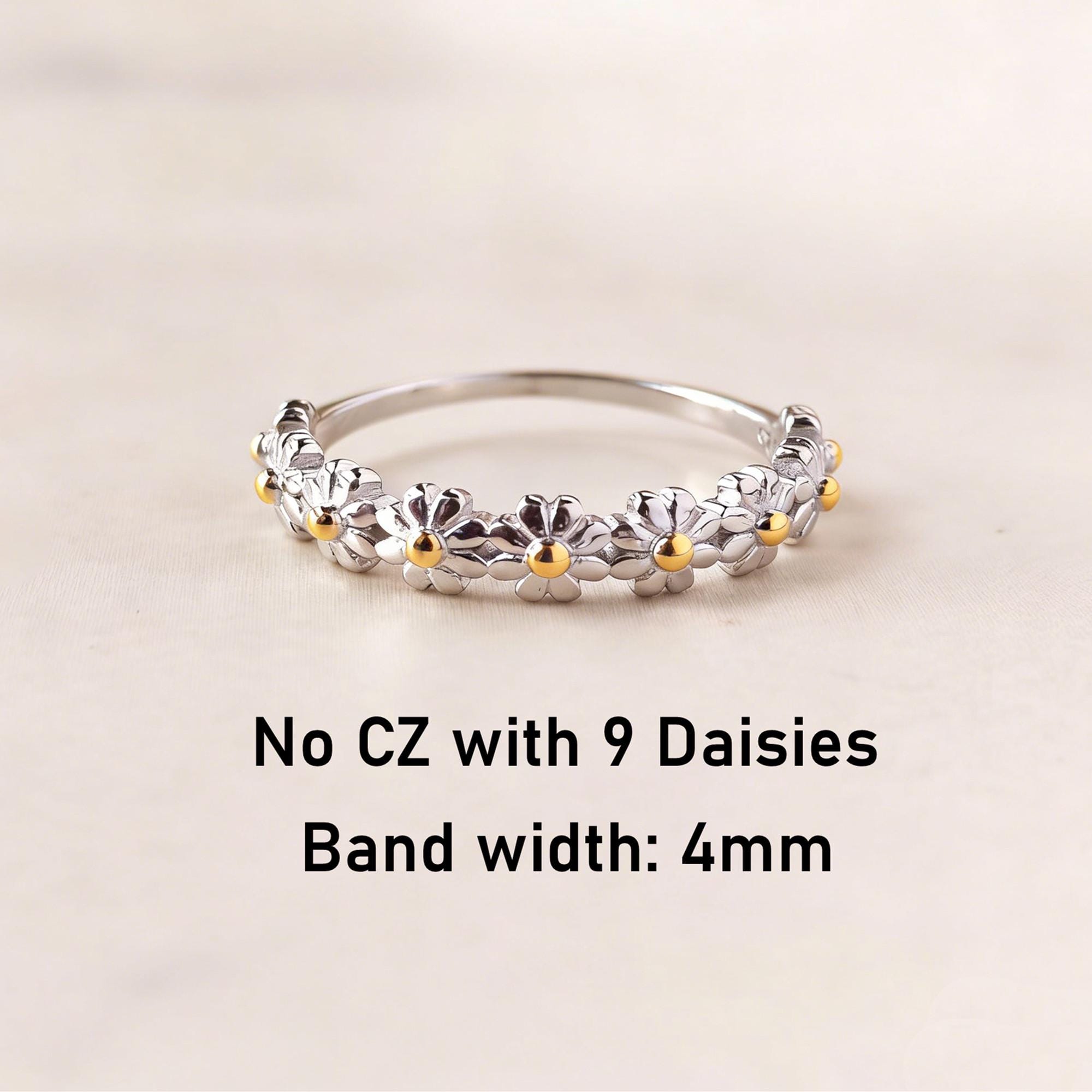 Sterling Silver Daisy Ring – Floral Band, Cubic Zirconia, Minimalist ...