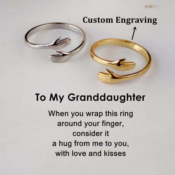 Engraved Sterling Silver Hug Ring: Adjustable Granddaughter Gift