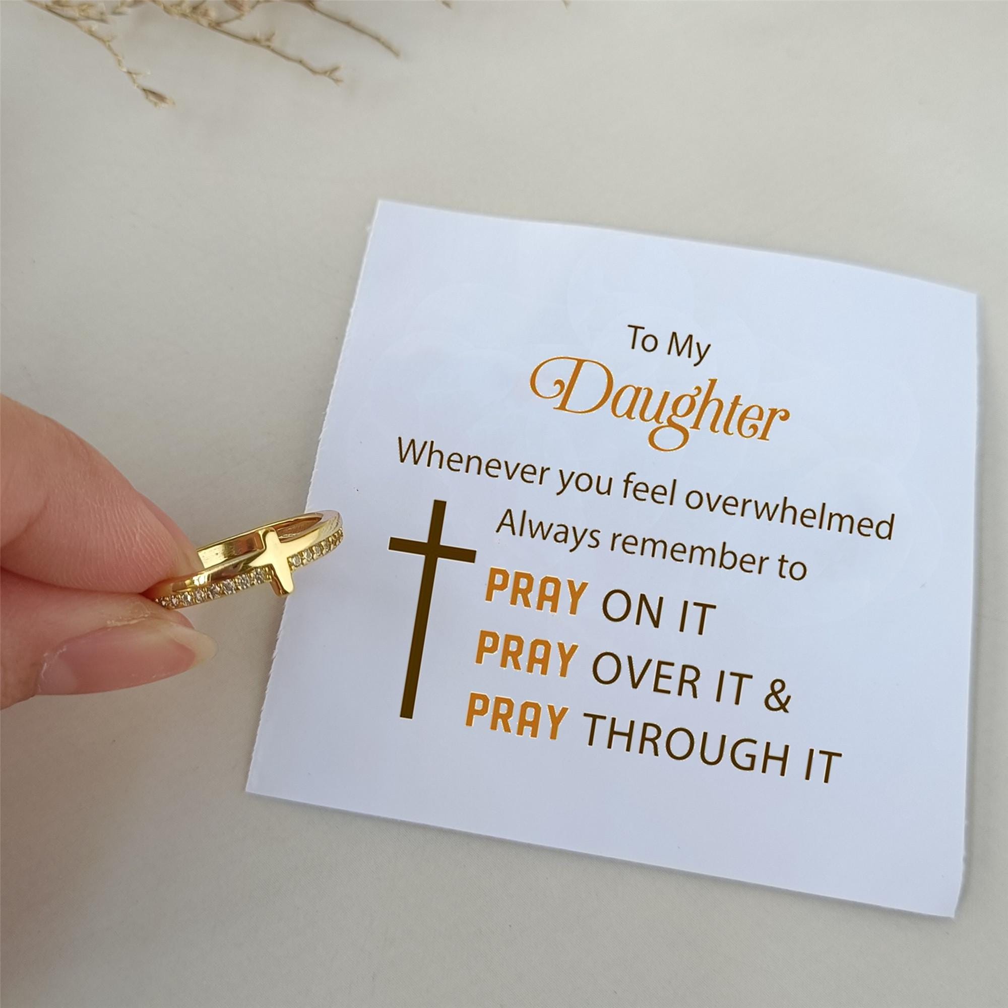 An meine Tochter, bete darauf, goldener Kreuzring, religiöses Geschenk, christlicher Schmuck, Sterling Silber Ring, Geburtstagsgeschenk von Mama, Weihnachtsgeschenk